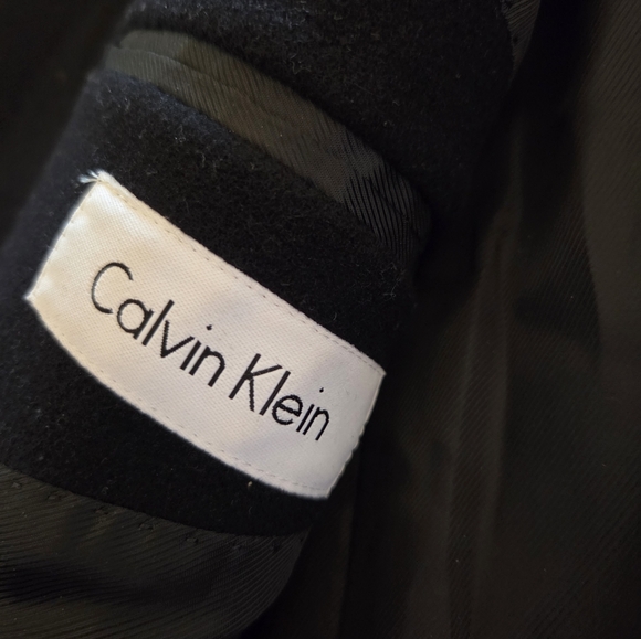 Mens Calvin Klein Black Wool Cashmere Blend 3/4 Coat 44L Overcoat - Picture 4 of 6